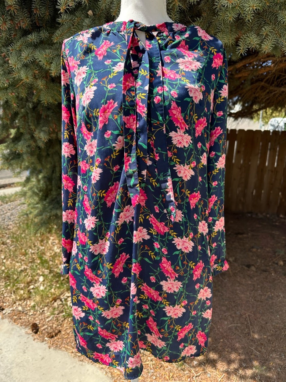 Old Navy Navy Floral Midi Dress with Pink Blossoms